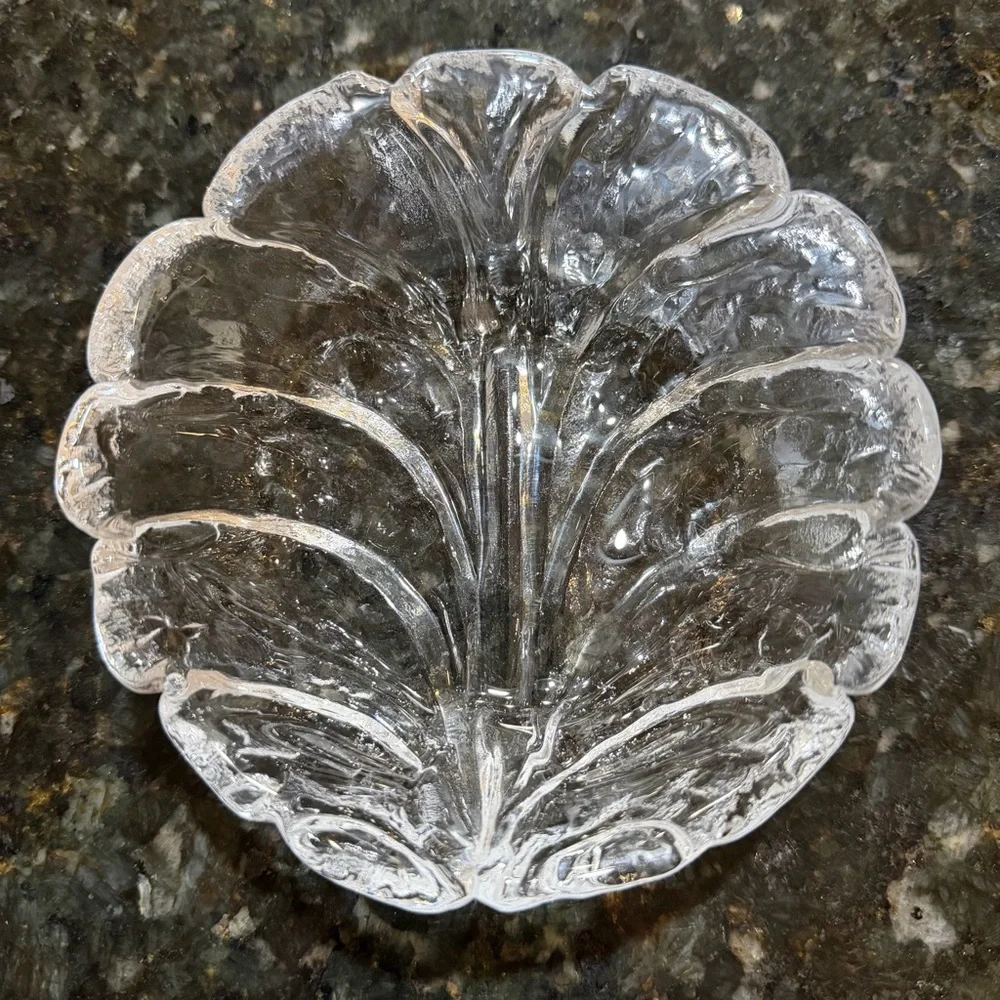 Vintage Orrefors Eden Crystal Cabbage Leaf Bowl | 70s Scandinavian Trinket Dish